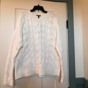 NWT Eileen Fisher White Cable Knit Organic Cotton Chenille Sweater - Sz. M
